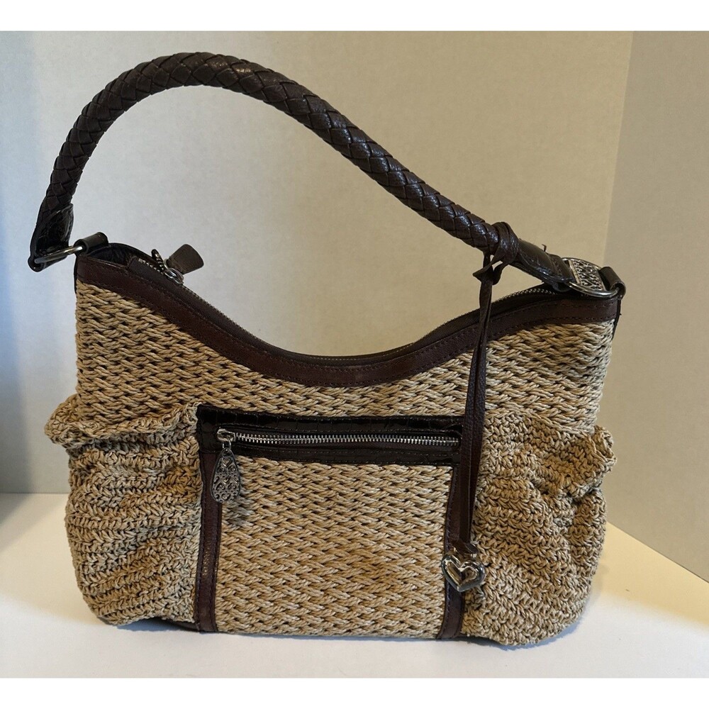 Brighton Brice Straw Organizer Hobo Handbag Bag Wheat Brandy